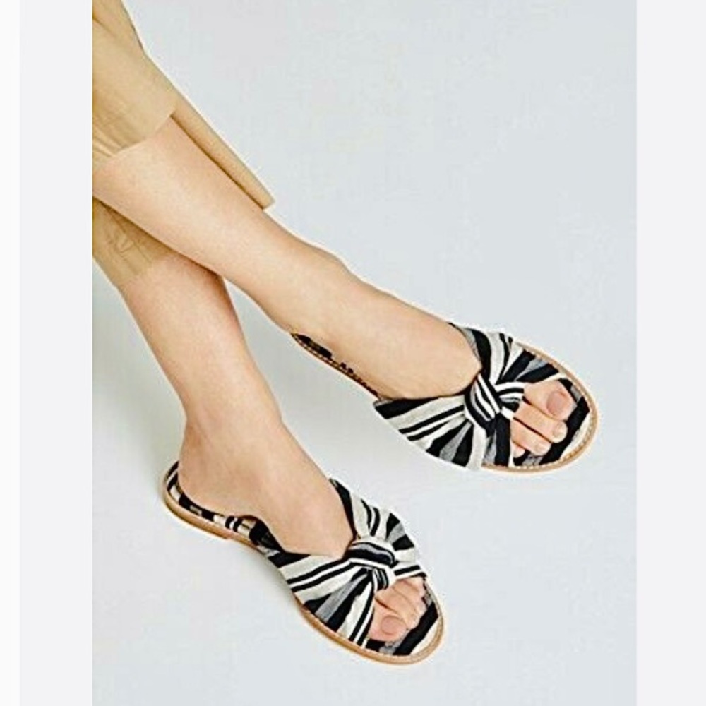 Madewell Sz 7.5 Slides Nadia Half Bow Striped Canvas